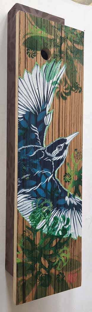 Impertinence Pochoirs et tampons Acrylique sur assemblage bois 21x78 2024