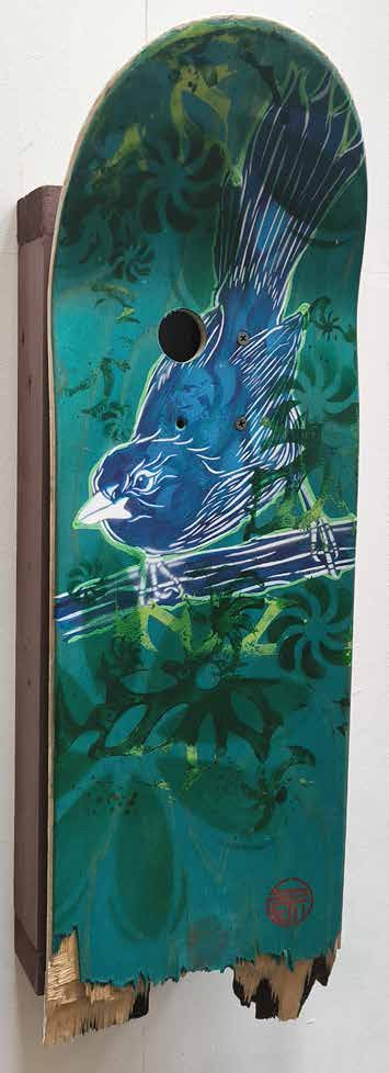 Skate Pochoirs et tampons Acrylique sur assemblage bois 21x60 2024